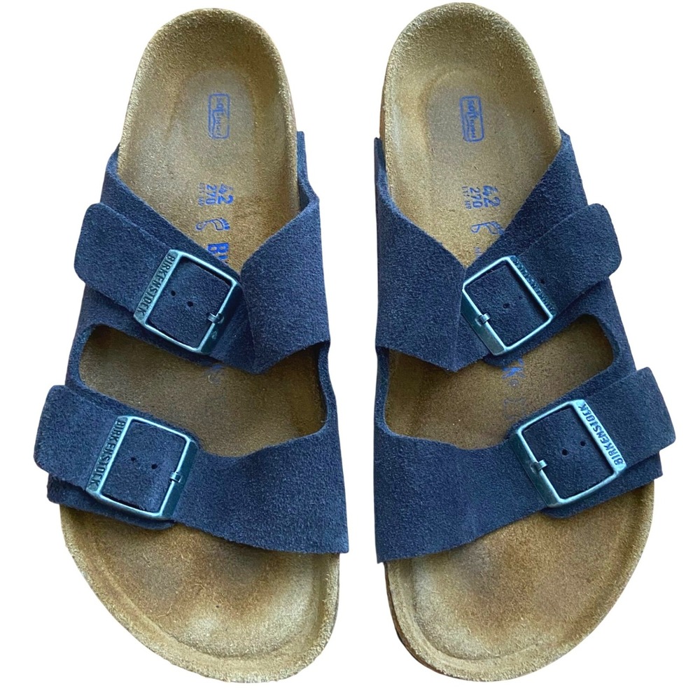 Birkenstock Mens Arizona Soft Footbed Suede Two Strap Sandals Navy Blue 42 9